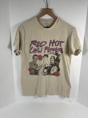 Red Hot Chili Peppers Band T Shirt Mens M Tan Graphic Rock Concert Tee Cotton